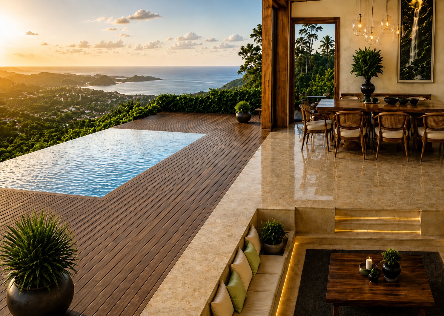 Ayana Santi open plan living with infinity pool view