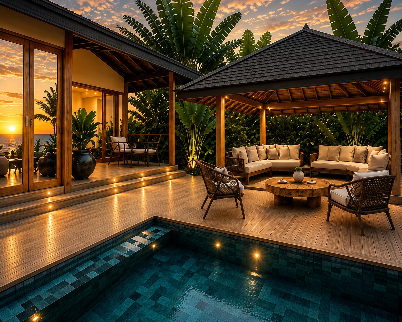 Ayana Santi private pool terrace at twilight